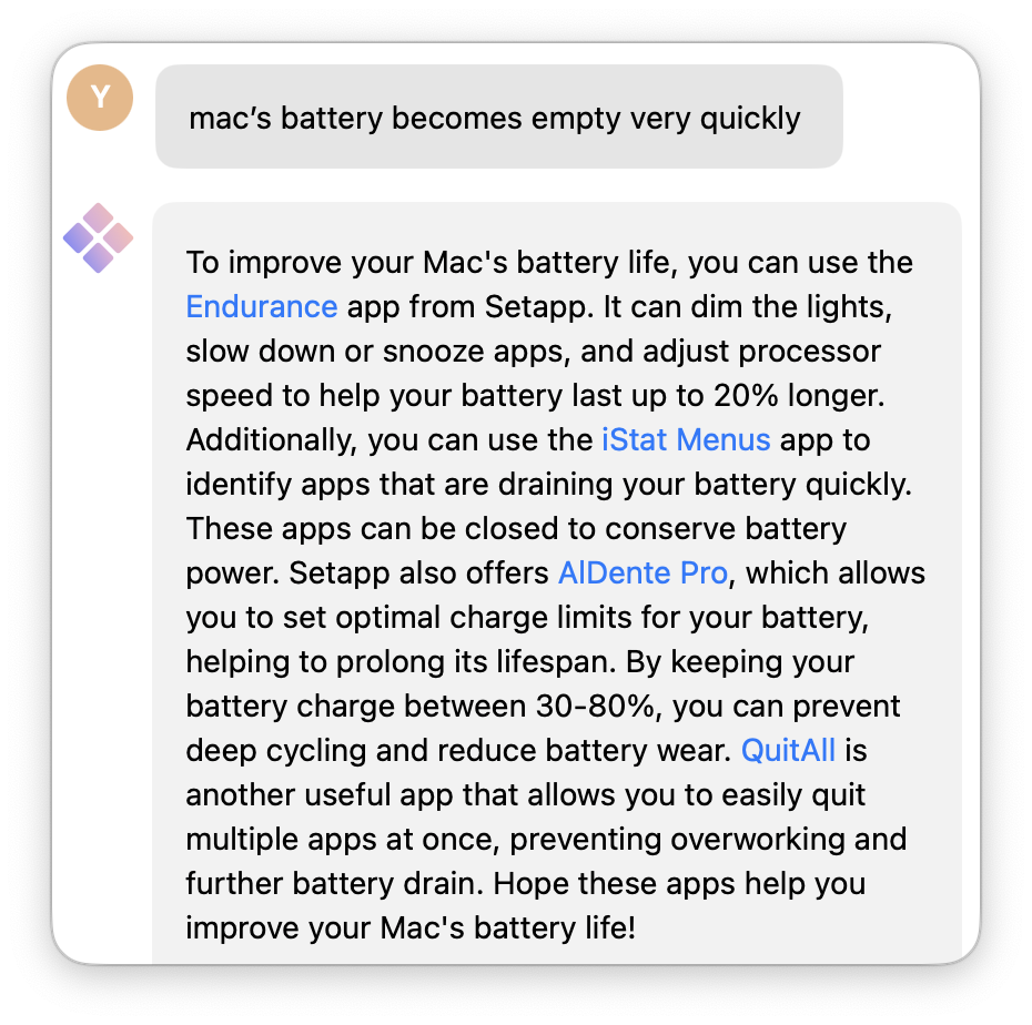 Screenshot displays a request: Macs battery becomes empty very quickly