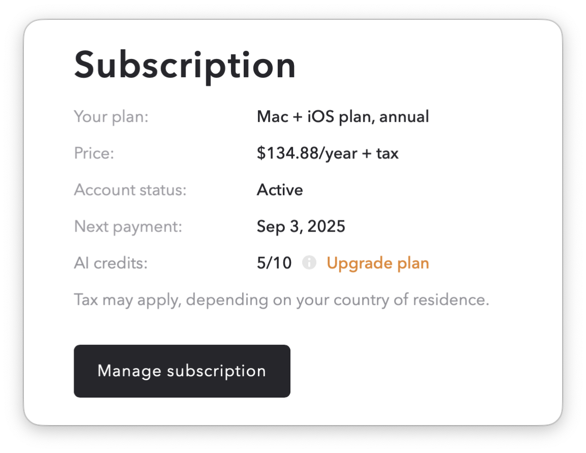 The screenshot shows subscription details, including next payment date, where we suppose that it's increased by a month.