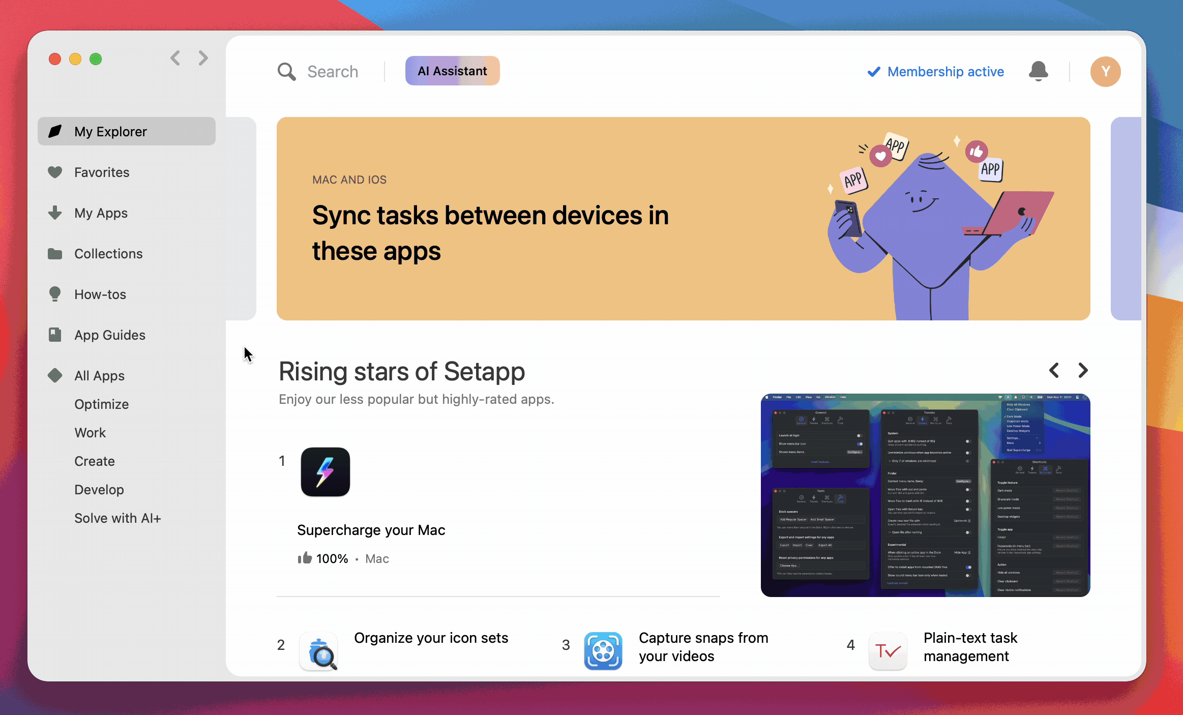 The animated screenshot shows the Setapp home screen with “My Explorer” highlighted in the sidebar.