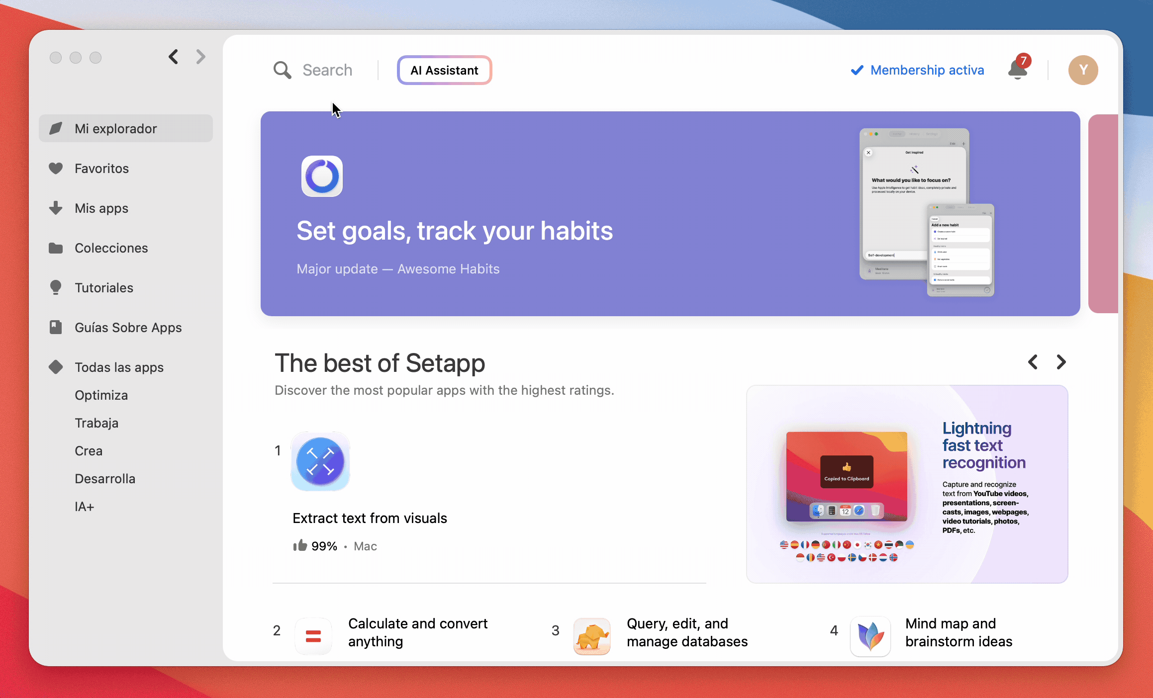 La captura de pantalla animada muestra cómo un usuario escribe “crear un gif” primero en el campo de búsqueda y luego en el Asistente de IA.