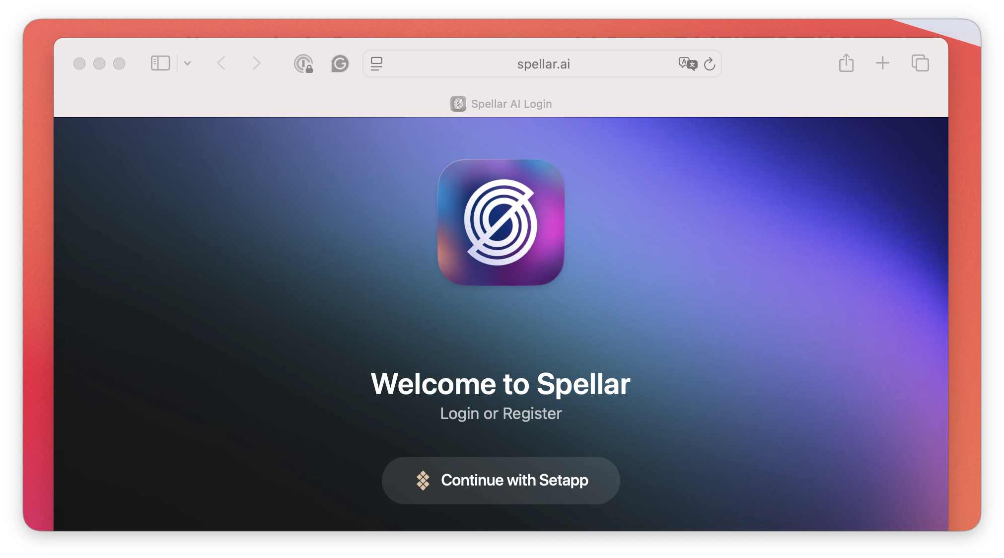 La captura de pantalla muestra el saludo "Bienvenido a Spellar" y el botón "Continuar con la configuración".